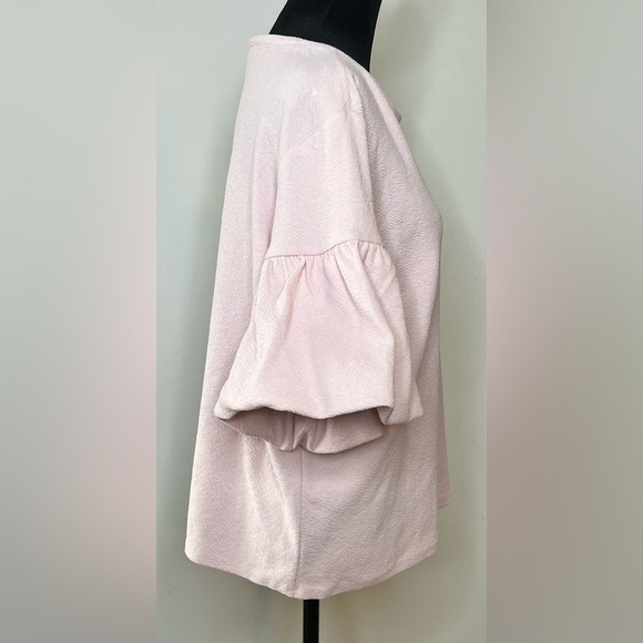 Express light pink textured spring summer blouse shirt short bell sleeves large - Picture 2 of 6